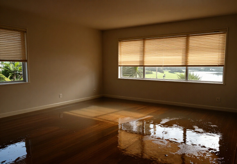 Flooded floor in an Oatlands commercial space before restoration